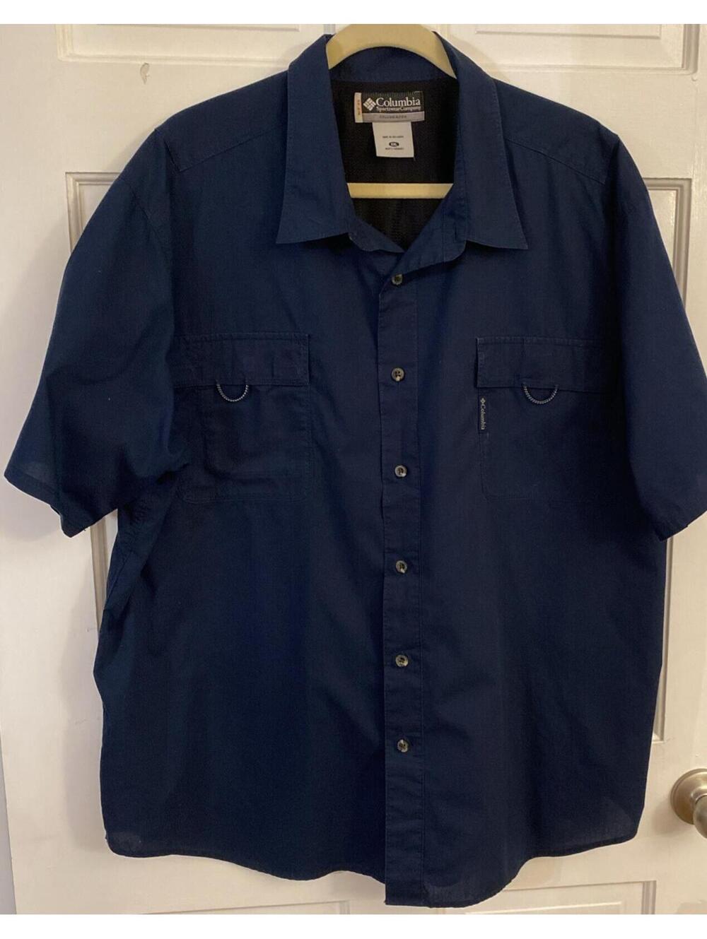 Columbia PFG Shirt Mens 2XL Navy Fishing Vented Button Up Short Sleeve Outdoor